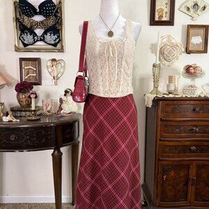 preppy girly grunge plaid midi skirt